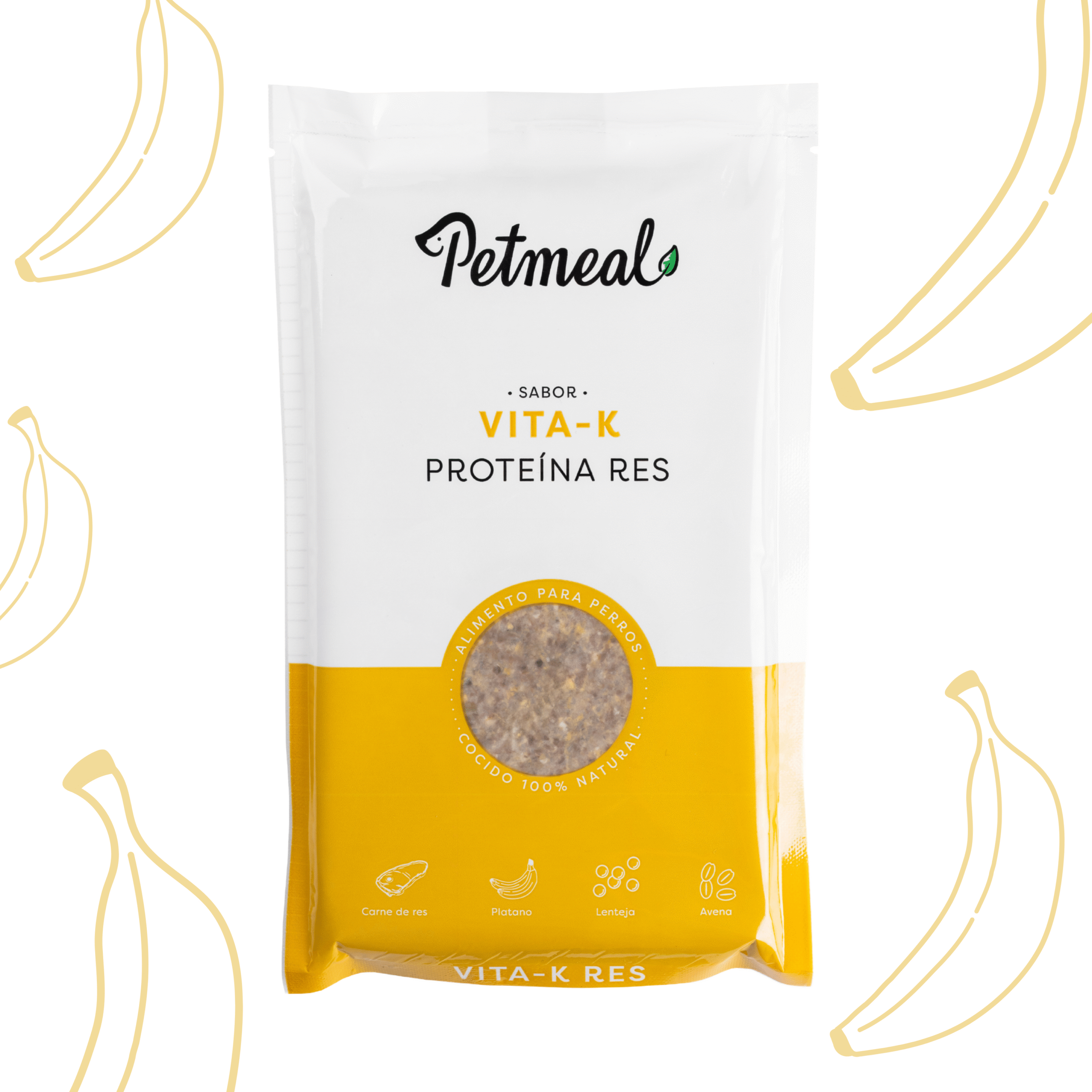 Petmeal – Dieta Cocida Natural Perros Vita K de Res con Plátano, Avena y Lenteja (500 g)