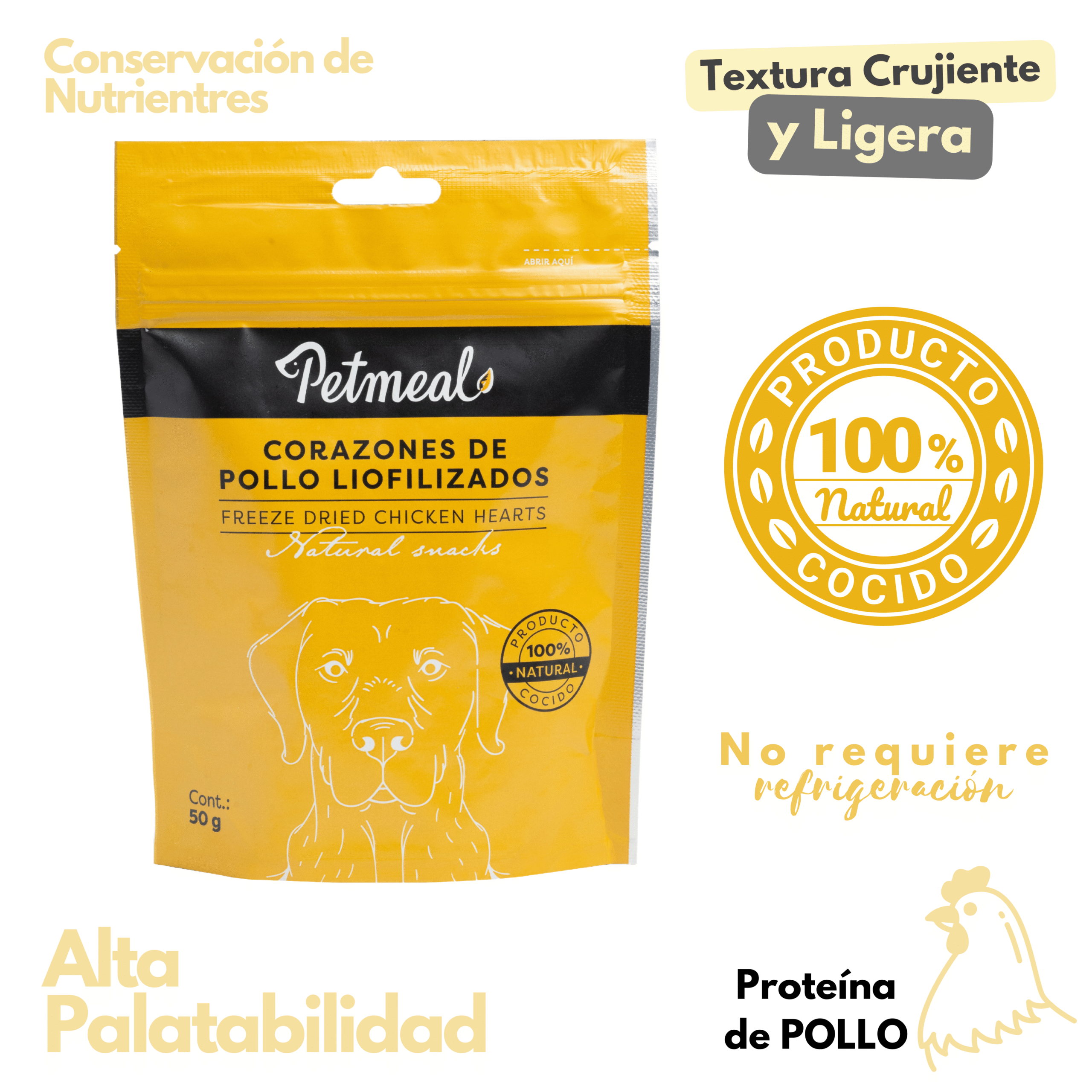 Petmeal Snack Liofilizado para Perros – Corazones de Pollo Natural (50 g)