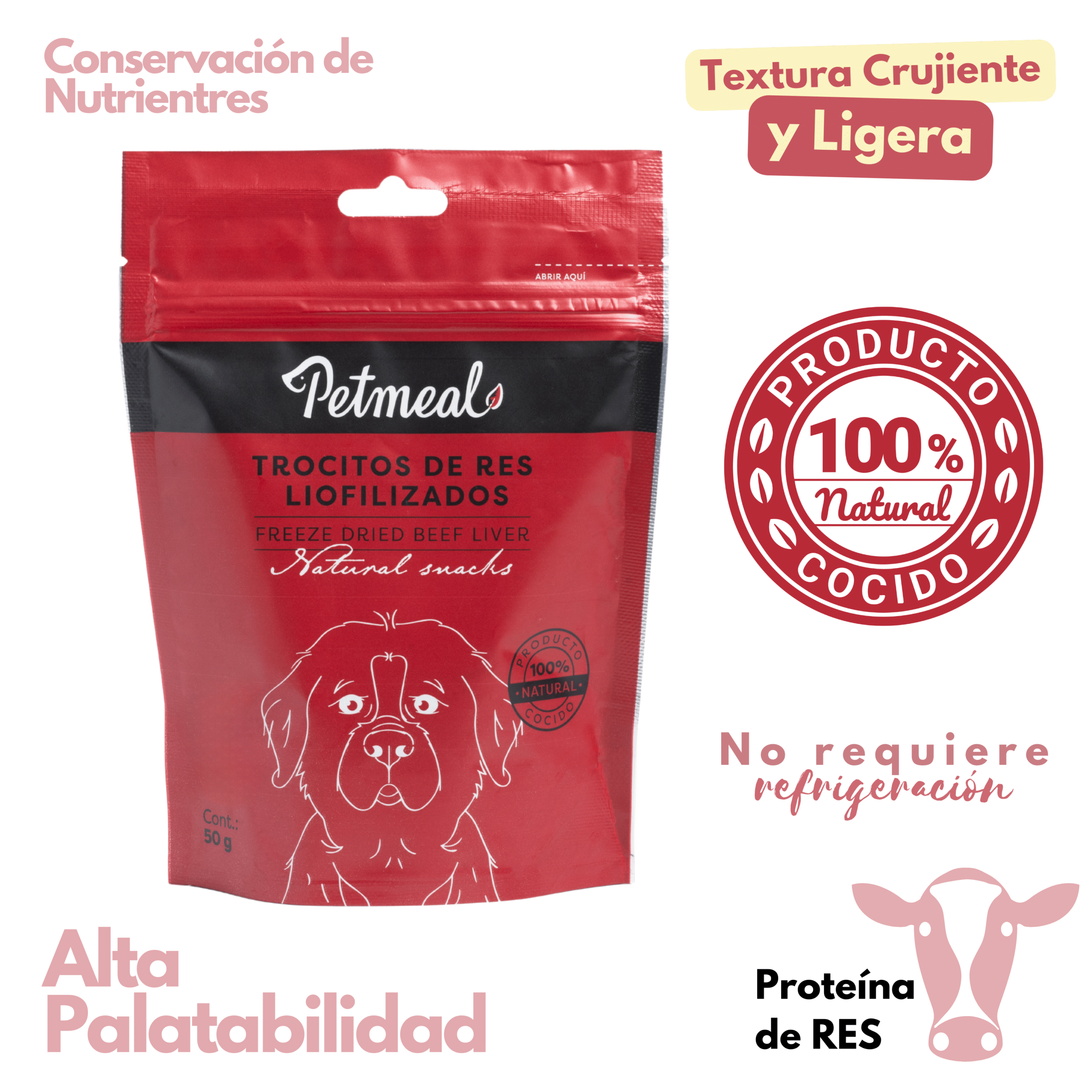 Petmeal Snack Liofilizado para Perros – Hígado de Res Natural (50 g)