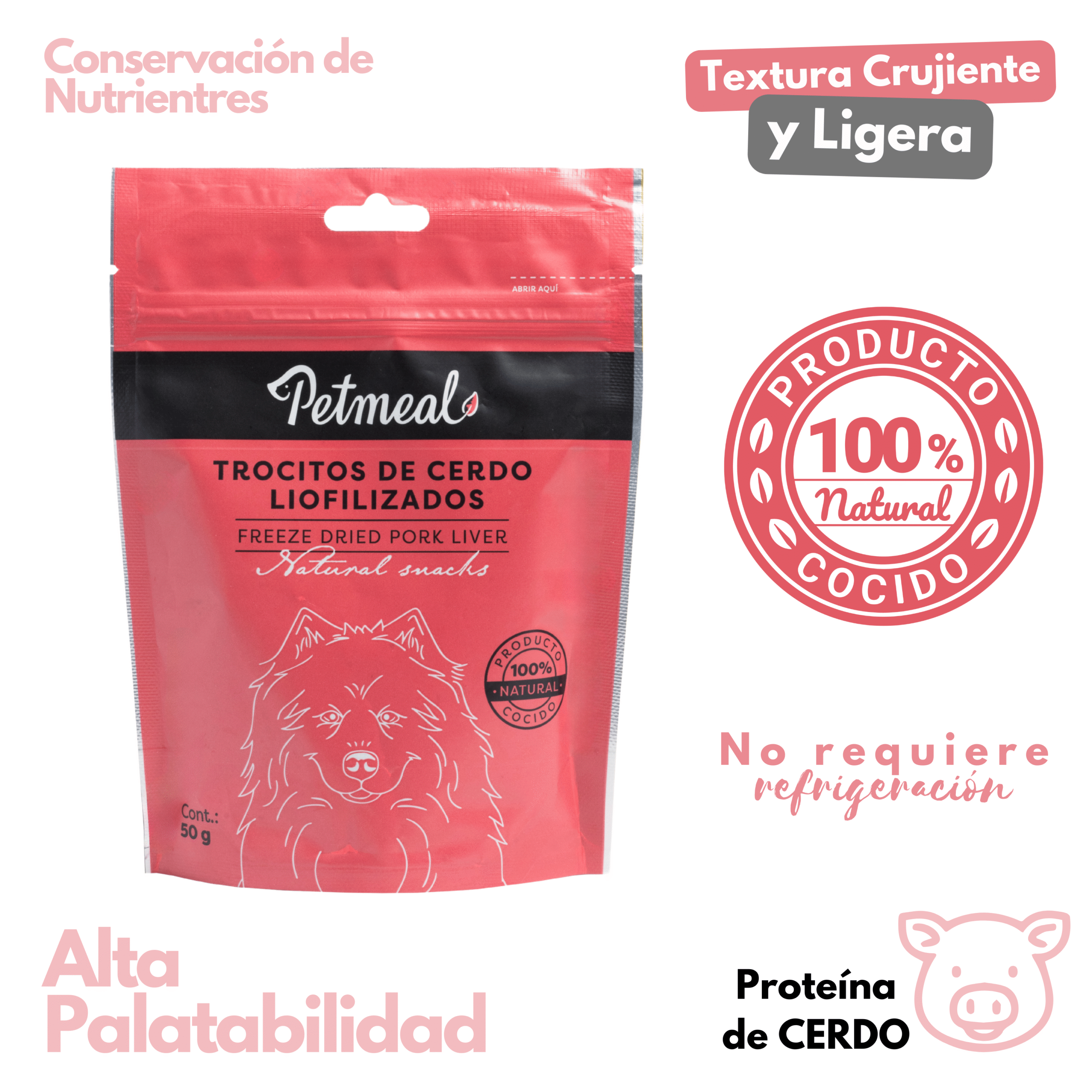 Petmeal Snack Liofilizado para Perros – Hígado de Cerdo Natural (50 g)